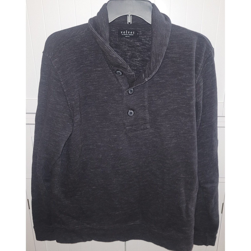 Velvet By Graham Spencer Men's Charcoal Knit Henley Sweater Size M‎
